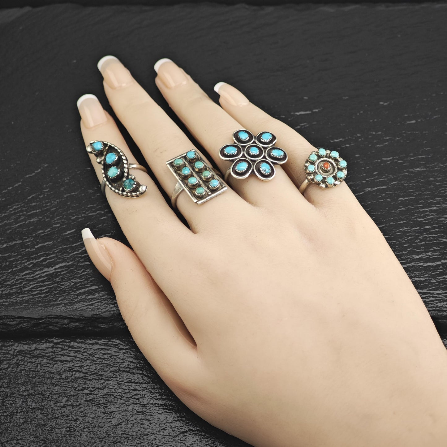SW Turquoise Multi Stone Sterling Silver Ring Sz 4 1/4 R6643
