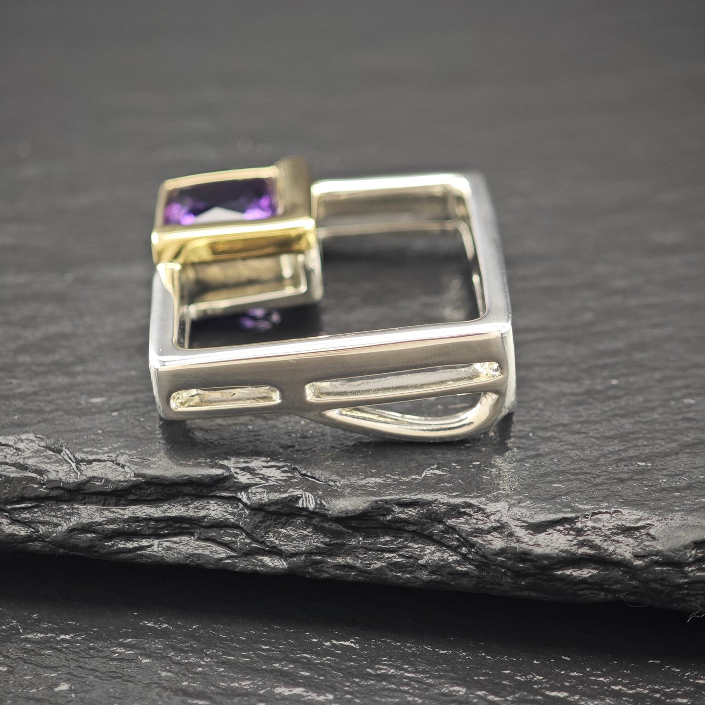 Amethyst 18K Gold Accent Abstract Pendant Sterling Silver P2795