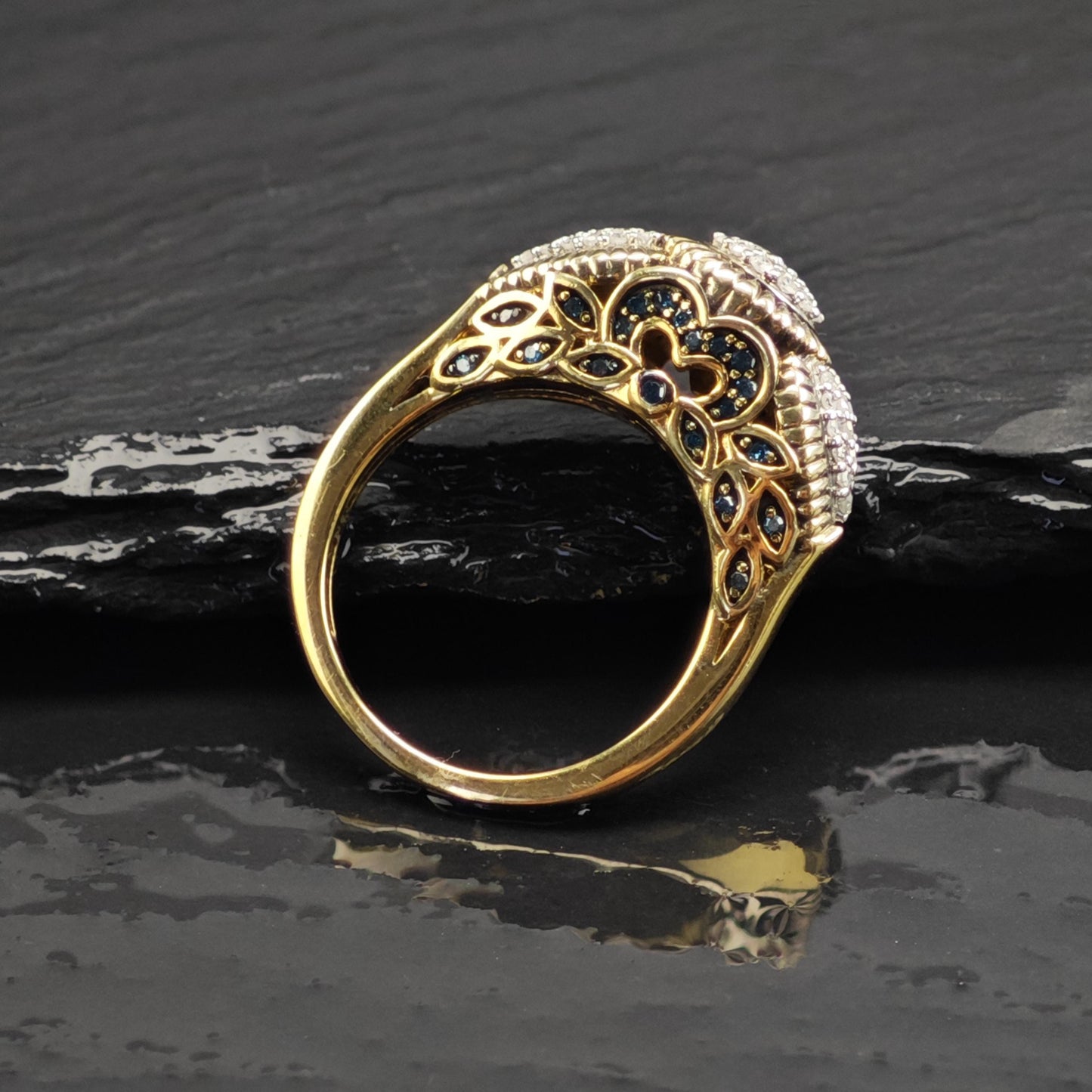 Diamond Cluster Gold-Plated Sterling Silver Ring Sz 8 R6737