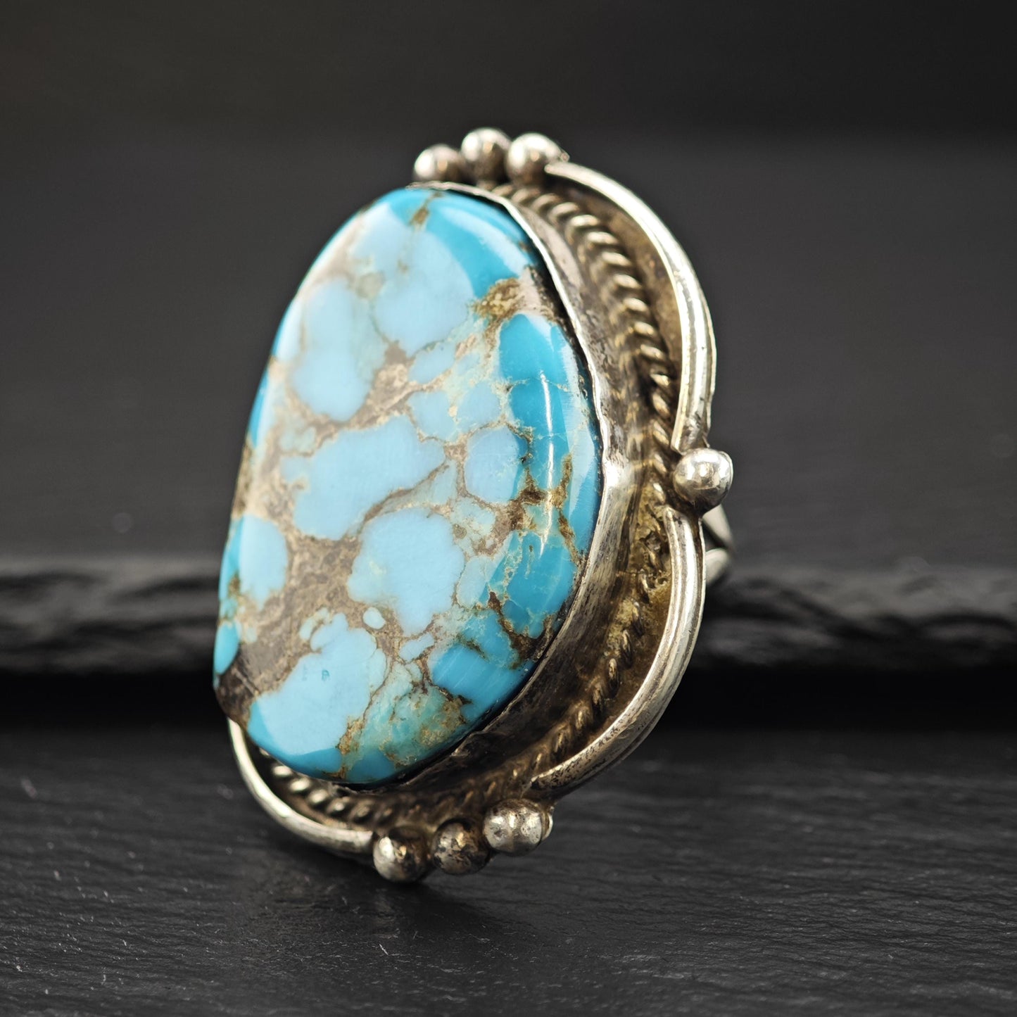 Southwest Large Spiderweb Turquoise Ring Sterling Silver Sz 9 1/4 R6034