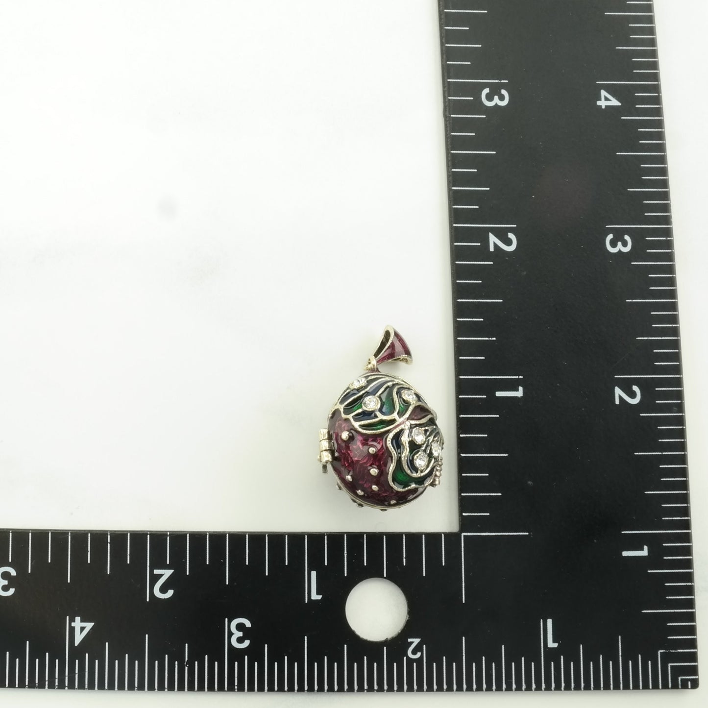 Vintage Enamel, CZ Egg, Butterfly Sterling Silver Pendant