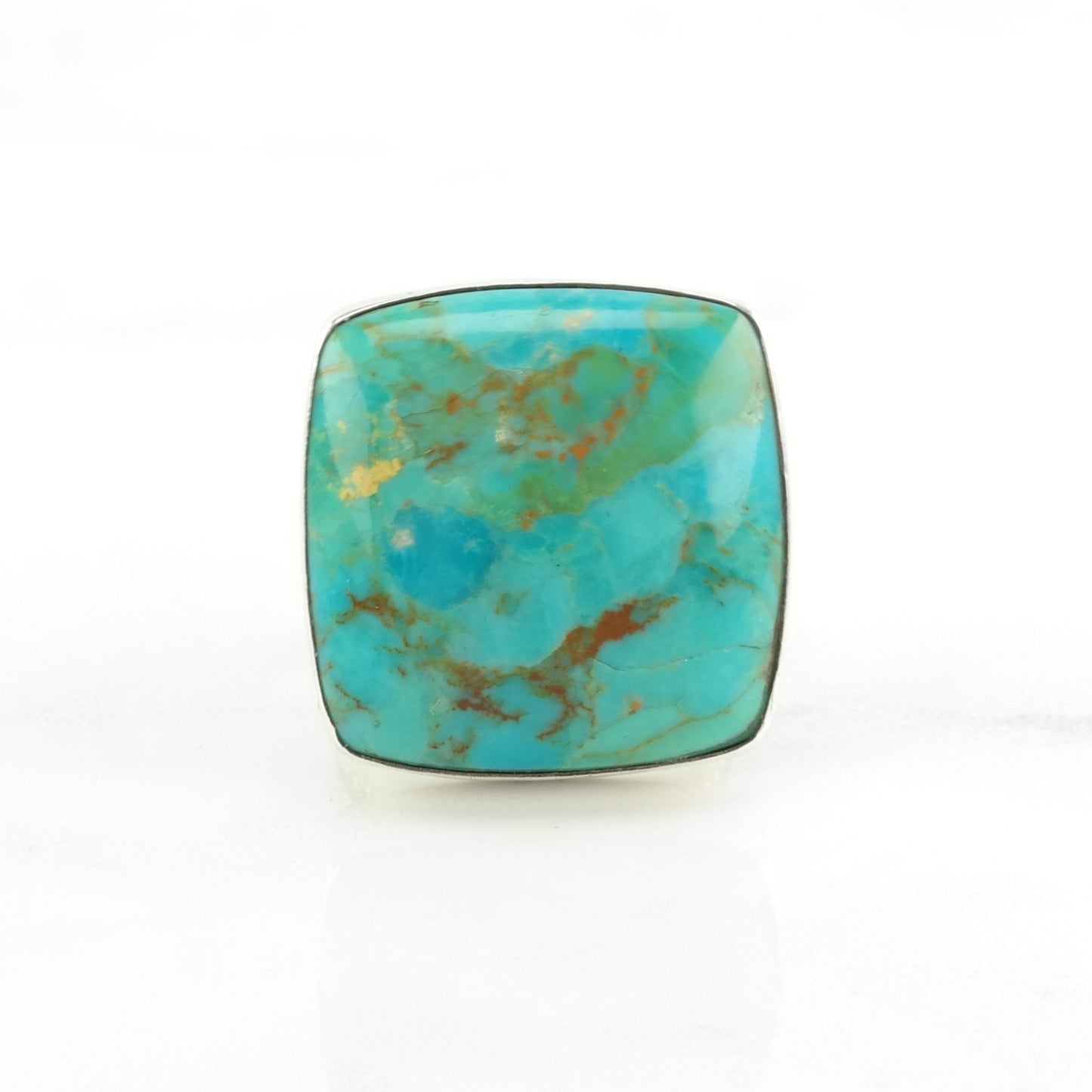 DTR Silver Ring Reconstituted Turquoise Large, Square Sterling Blue Size 7