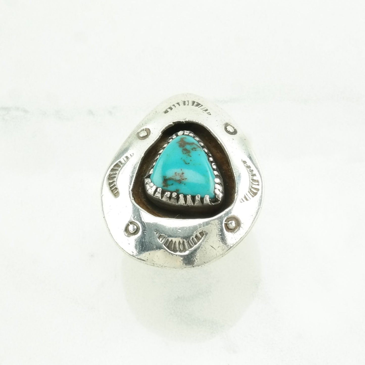 Southwest Silver Ring Turquoise Shadowbox Sterling Blue Size 6 1/4