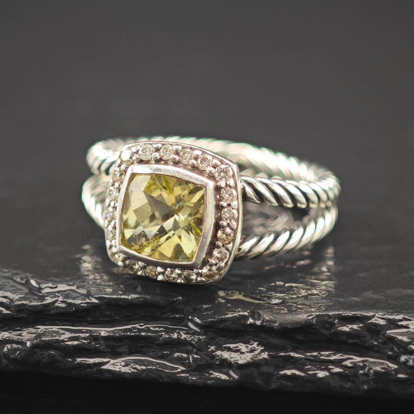 David Yurman Albion Prasiolite Diamond Ring Sterling Silver