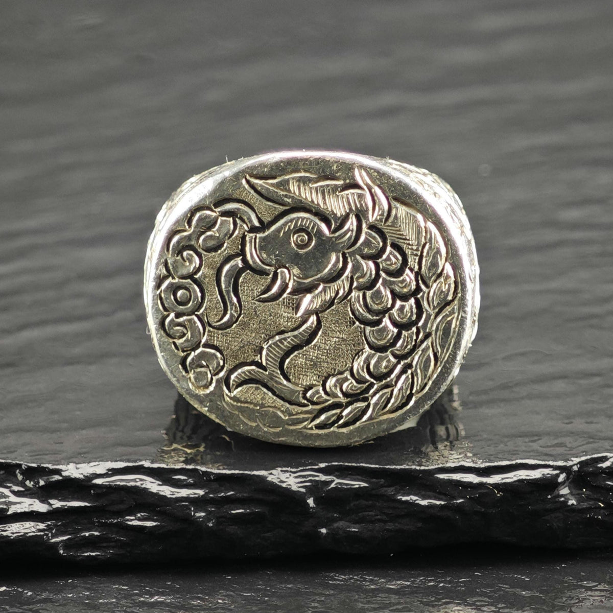 Heavy Koi Fish Sterling Silver Ring Sz 8 1/4 R6877