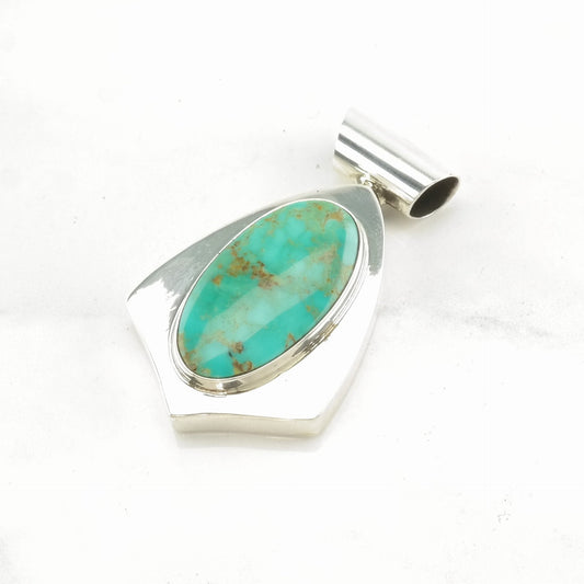 Native American Turquoise, Overlay Reversible Sterling Silver Pendant