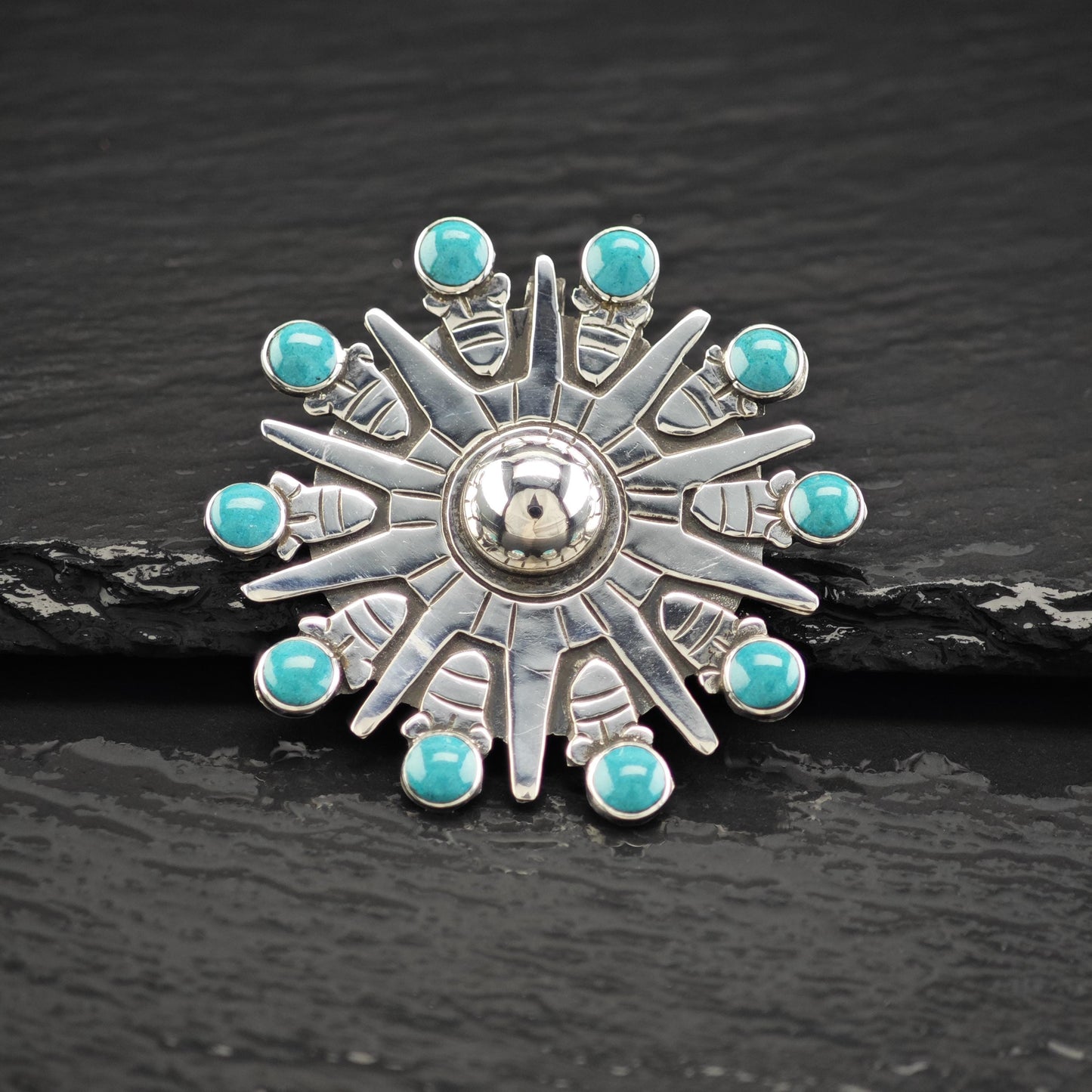 Cluster Blue Block Turquoise Brooch Pendant Spratling Style Sterling Silver