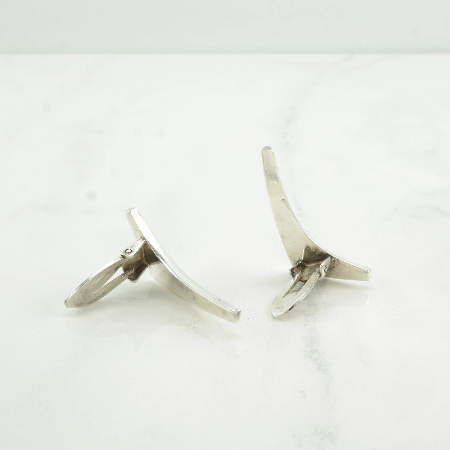 Denmark Sterling Silver Boomerang Earrings Clip On