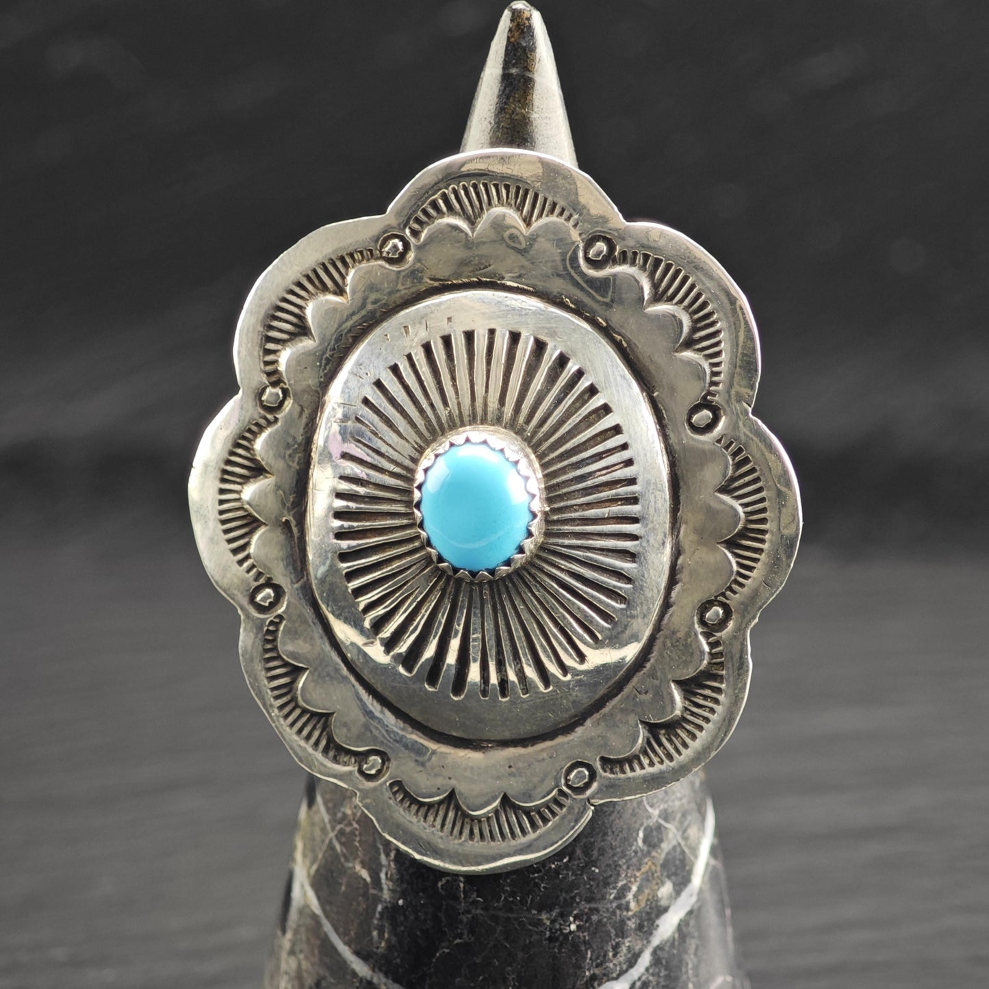 Turquoise Concho Ring Sterling Silver Sz 10 1/4 R6619