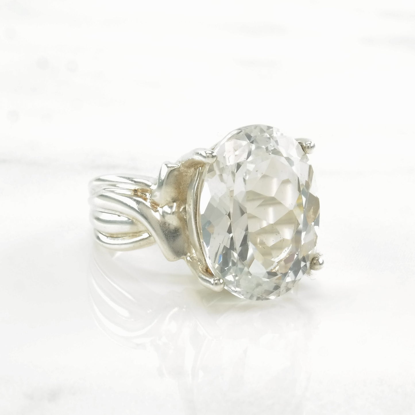 Sterling Silver Ring White Topaz Size 6