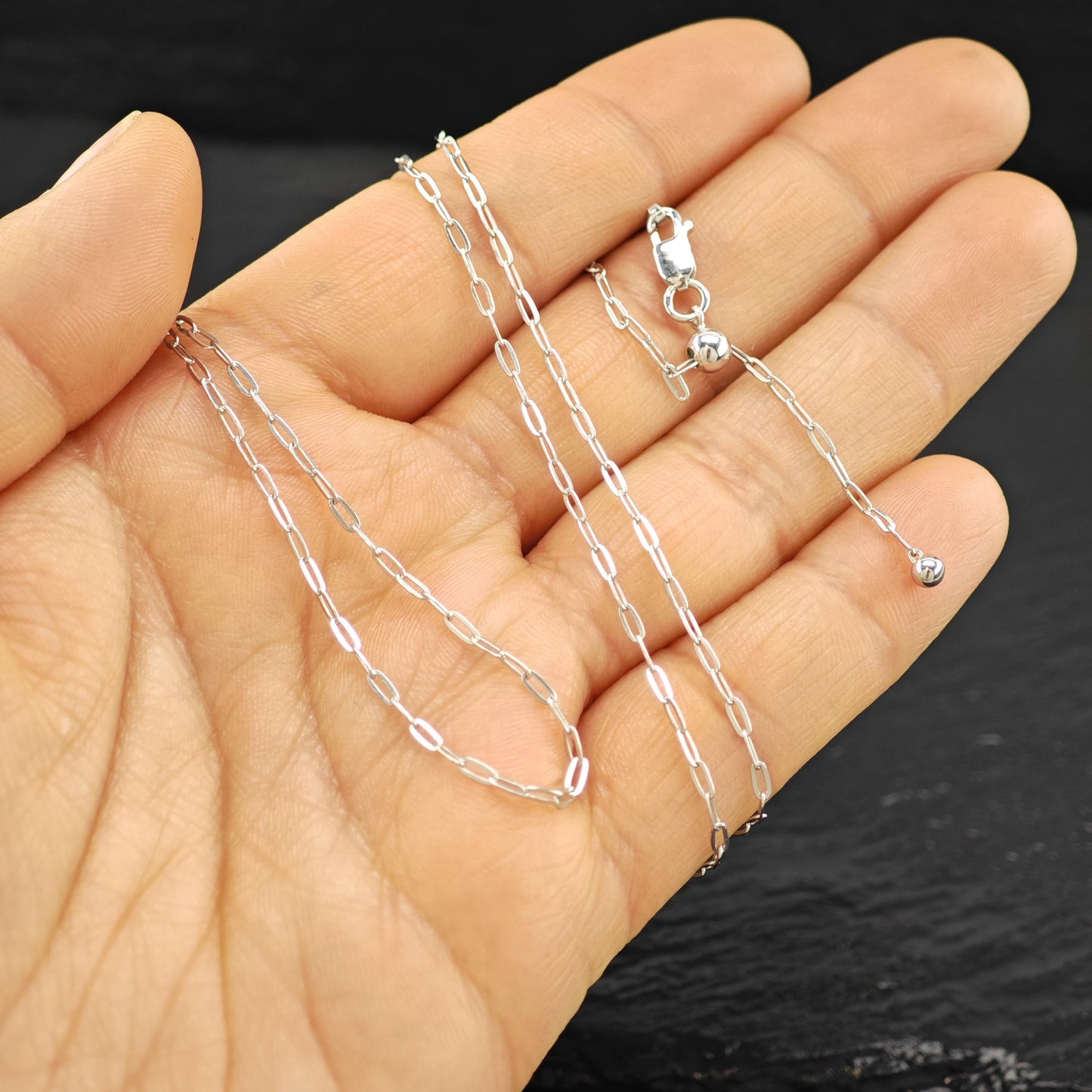 Adjustable Slider Paper Clip Chain Sterling Silver Necklace 24" N2628
