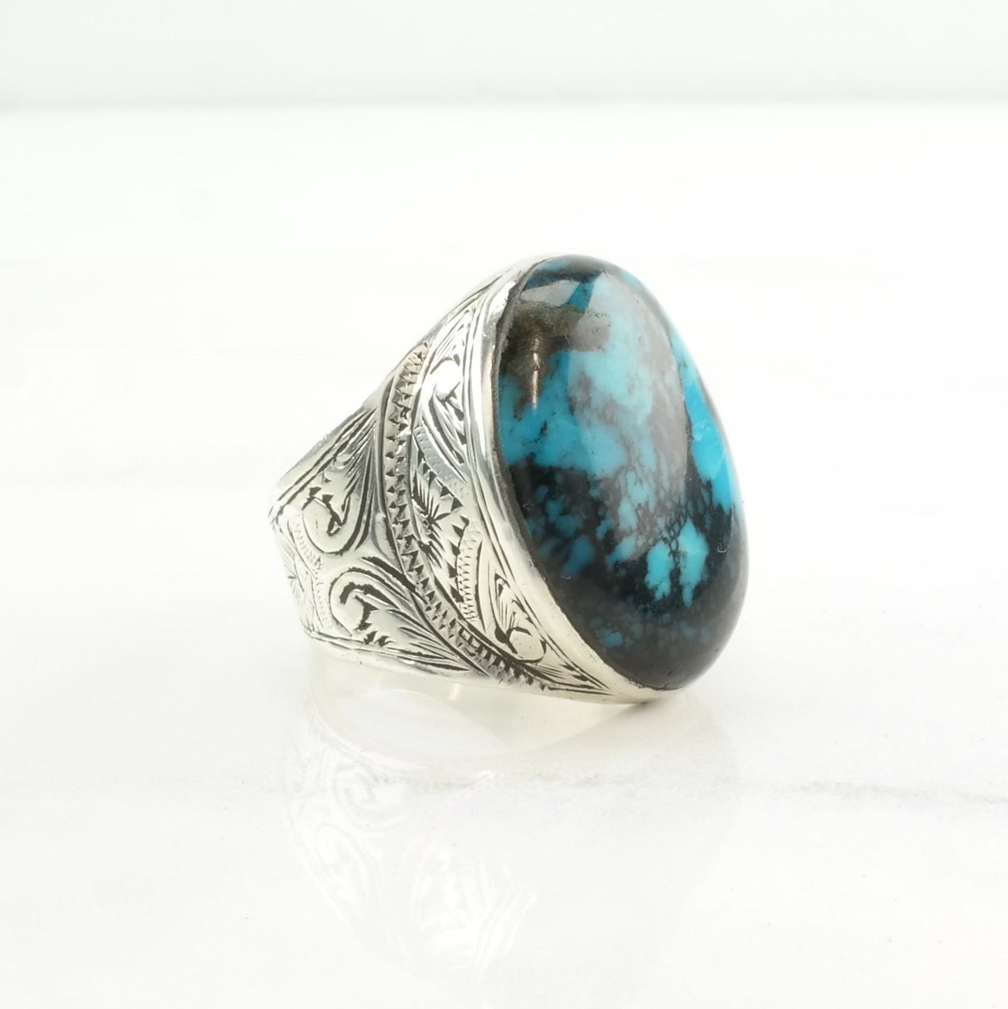 Southwest Silver Ring Turquoise Stamped Sterling Blue Size 10