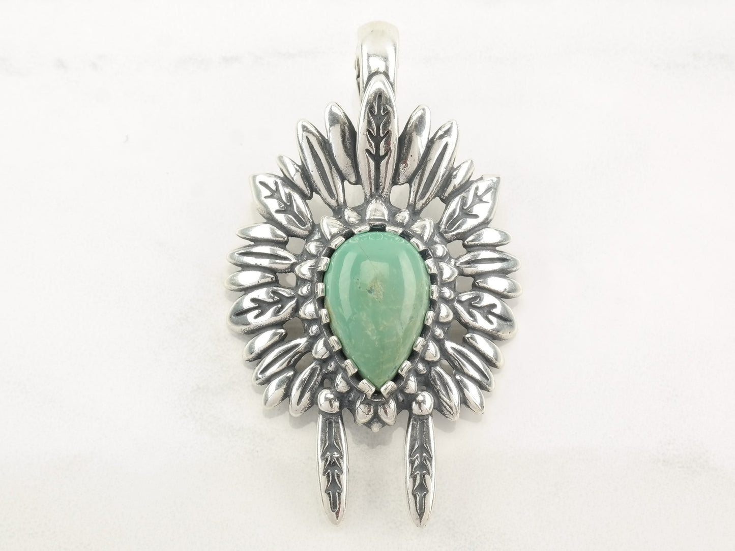 Vintage Relios Turquoise Feather Sterling Silver Pendant