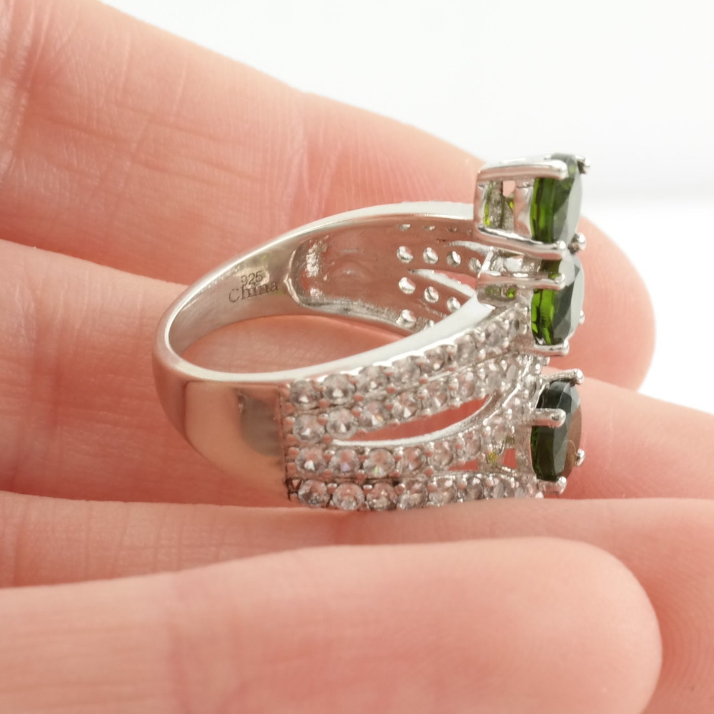 Sterling Silver Ring Chrome Diopside Spinel Dark Green Size 5