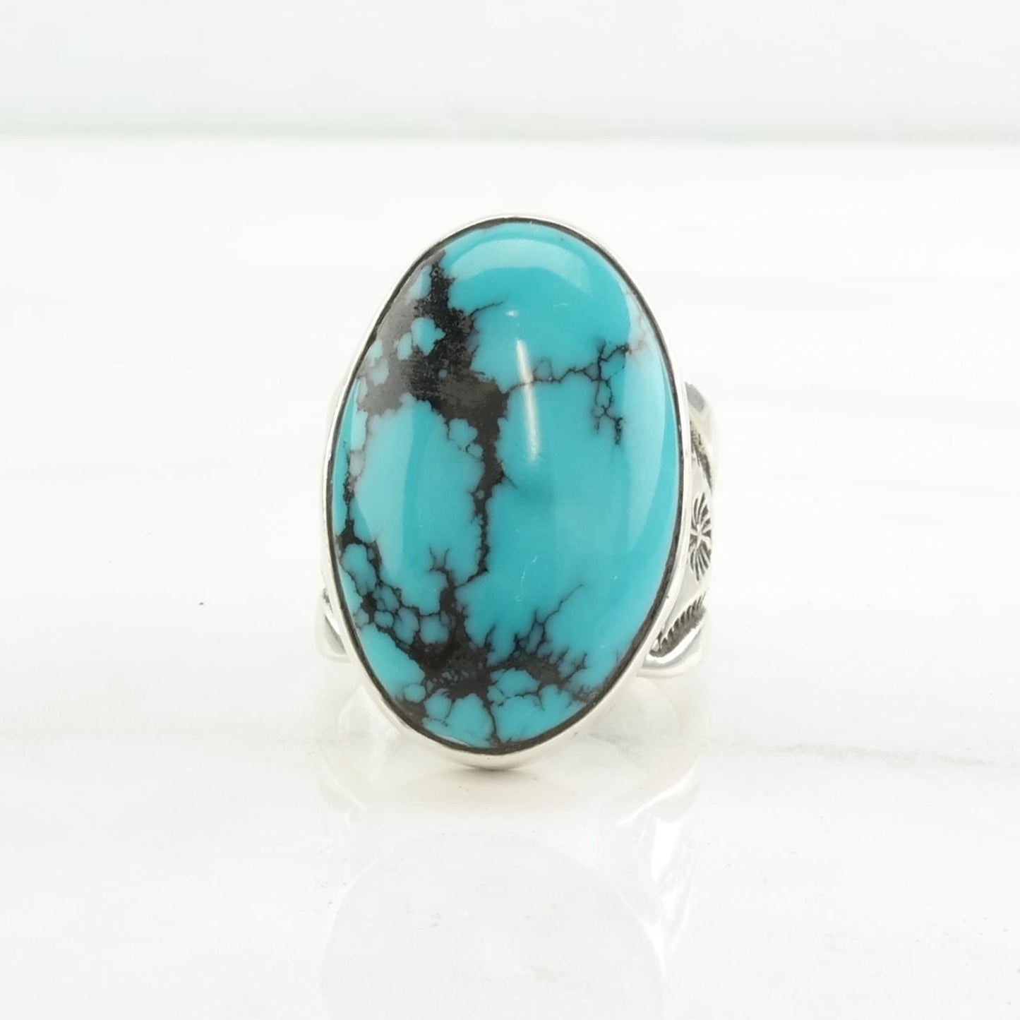 Native American Silver Ring Spiderweb Turquoise Stamped Sterling Blue Size 10