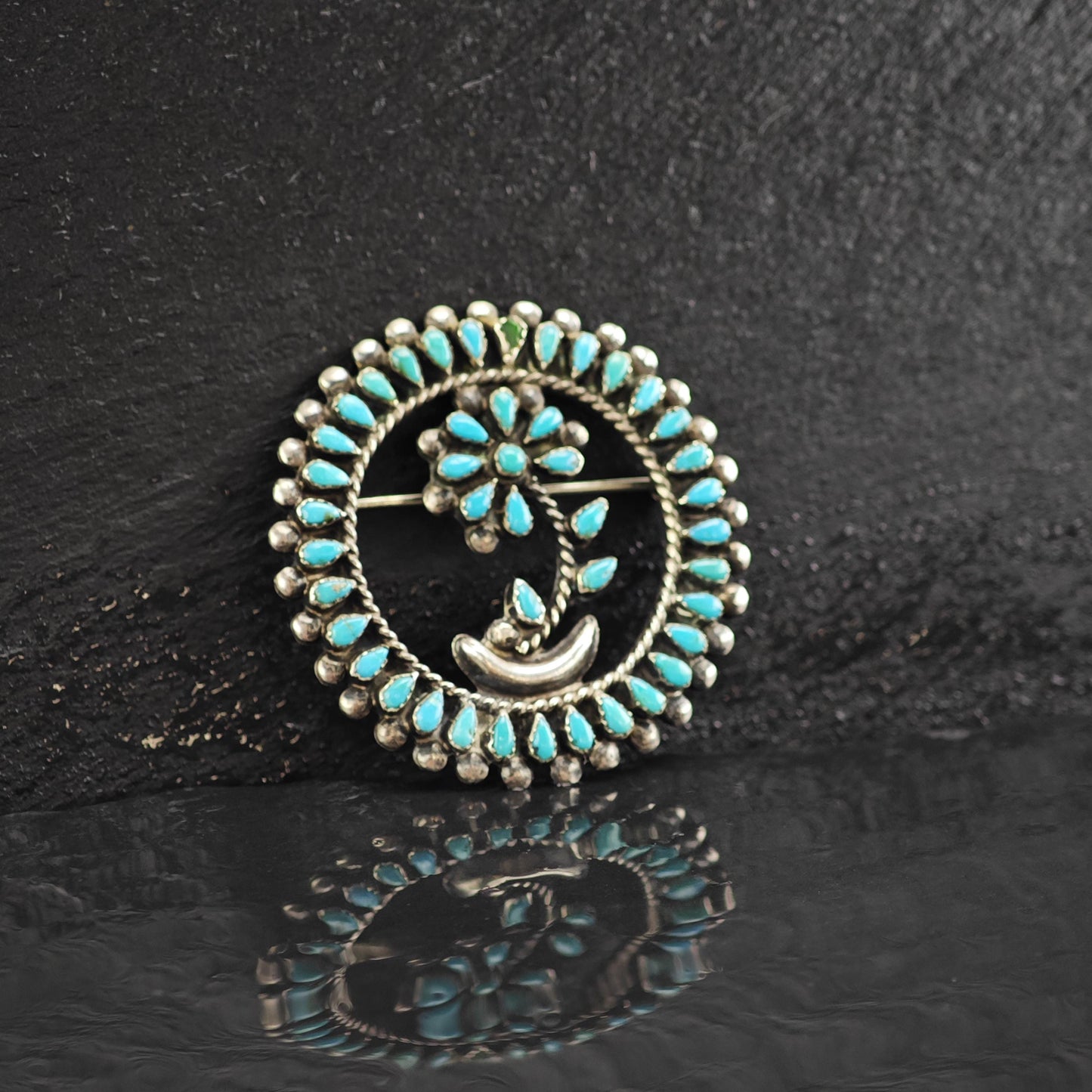 Zuni, Native American Turquoise Cluster Sterling Silver Brooch