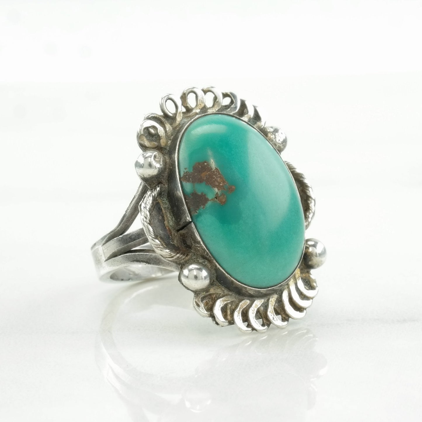 Native American Silver Ring Turquoise Sterling Size 6 3/4