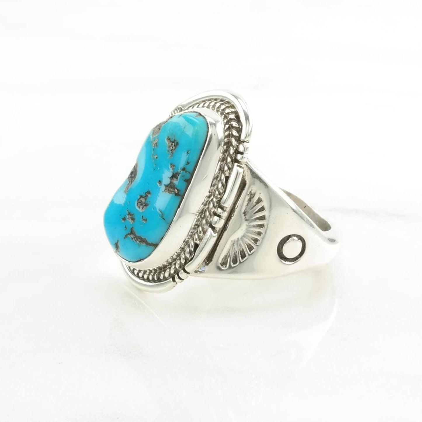 Native American Silver Ring Sleeping Beauty, Turquoise Stamped Sterling Blue Size 12