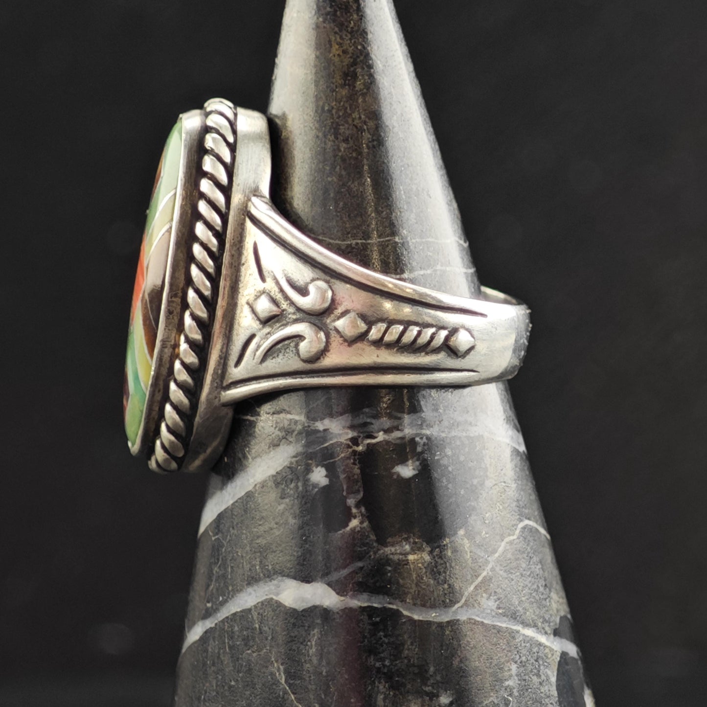 Relios Multistone Inlay Sterling Silver Ring Sz 7 1/4 R6560