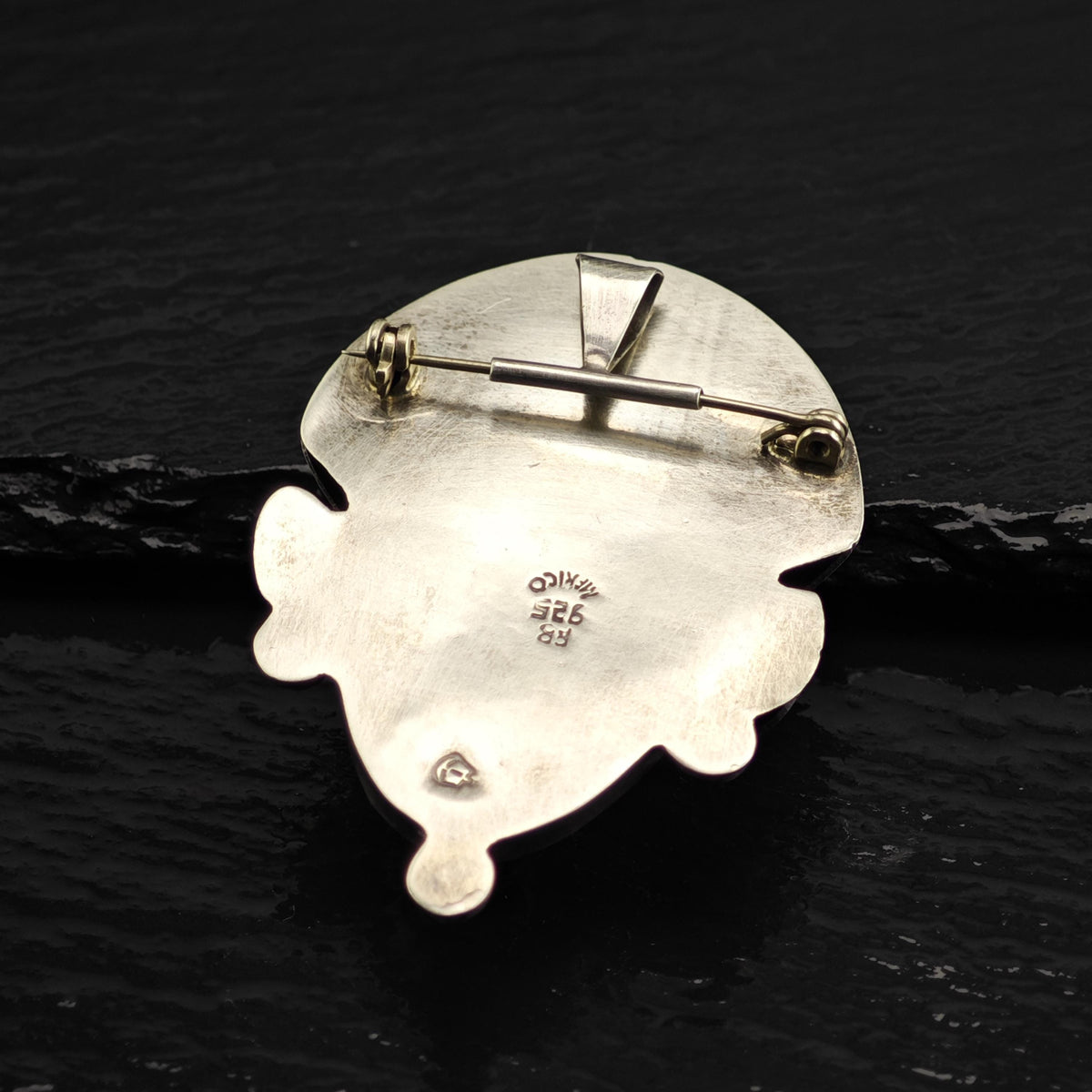 Carved Obsidian Face Sterling Silver Brooch/Pendant P3127