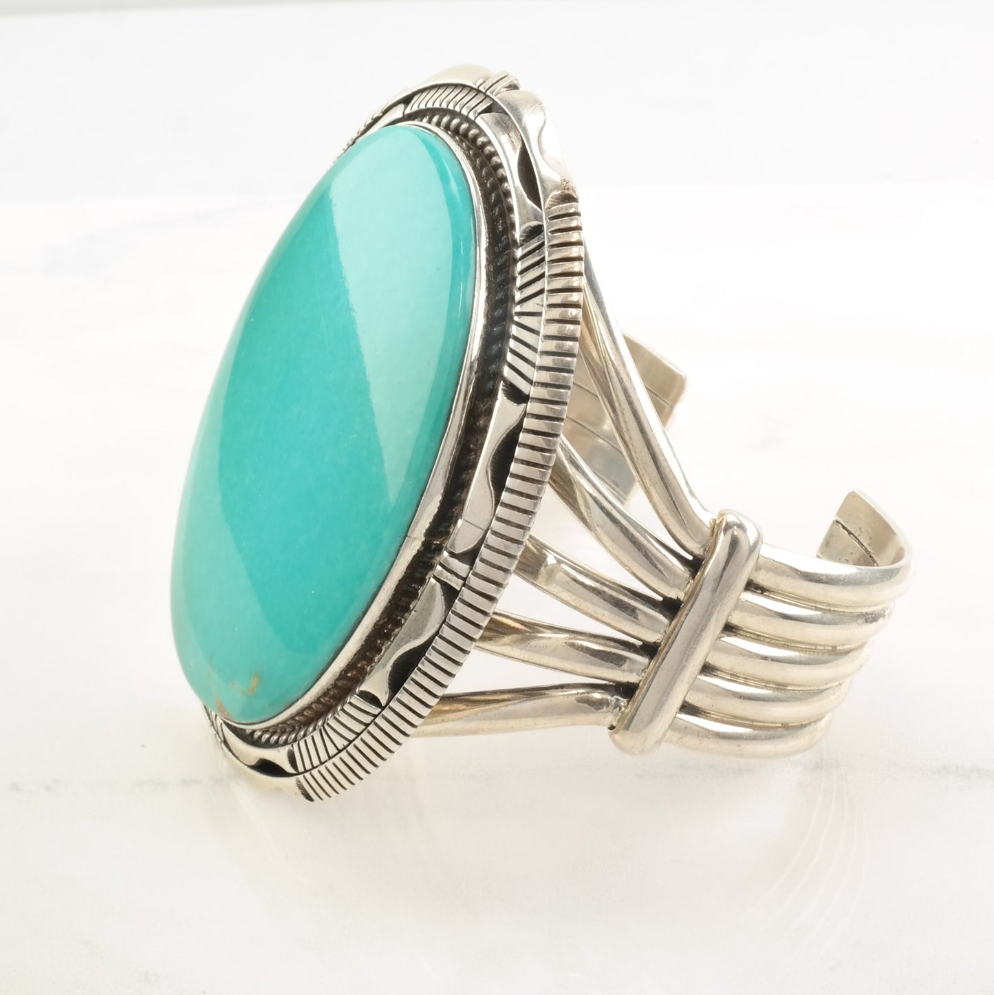 Eugene Belone Sterling Silver Cuff Bracelet Large Turquoise Cabochon American Mine