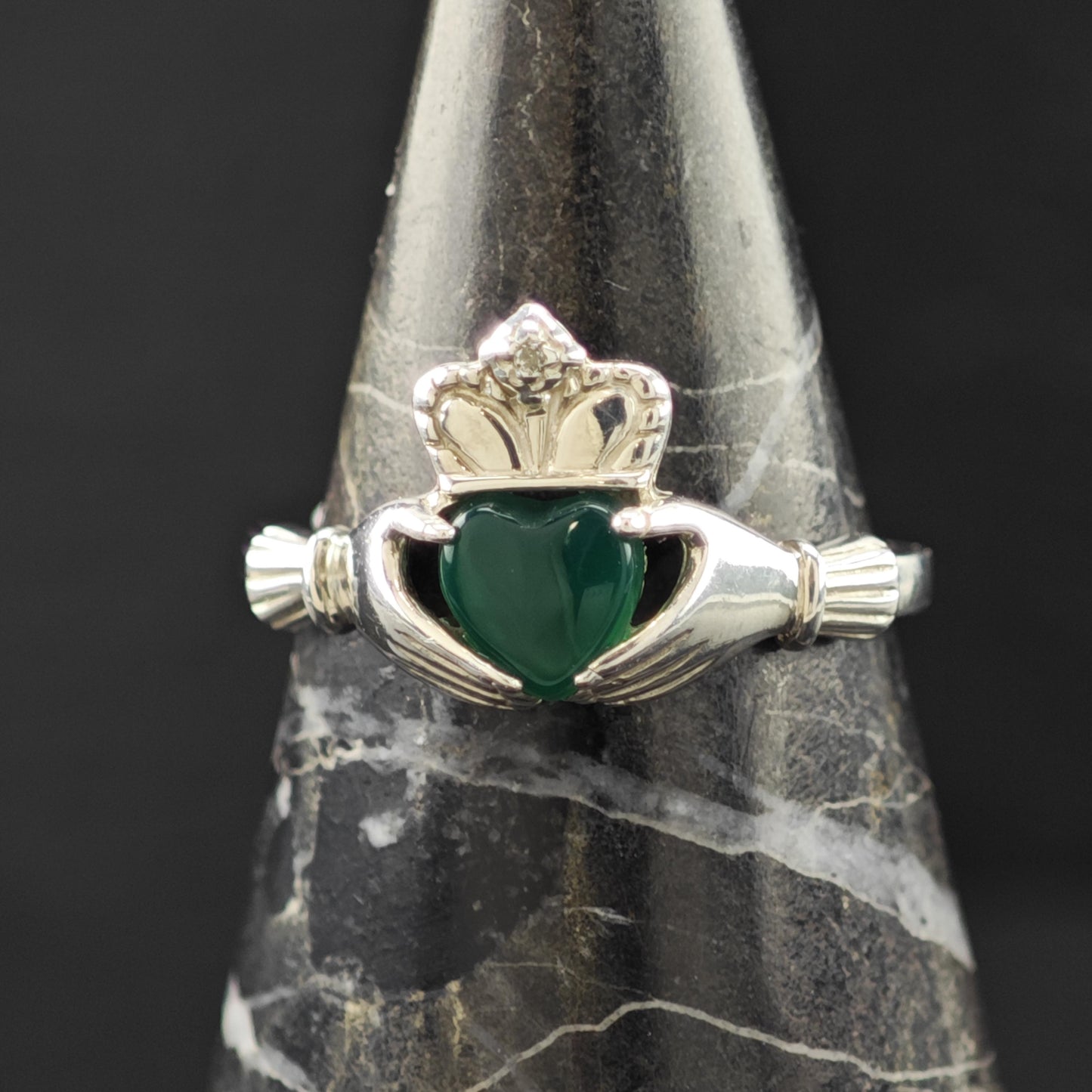 Claddagh Green Chrysoprase Ring Sterling Silver Sz 7 3/4 R6247
