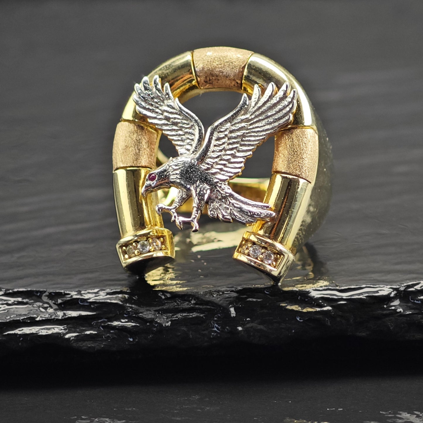 Large Eagle Gold Plated Sterling Silver Ring Sz 11 R6722