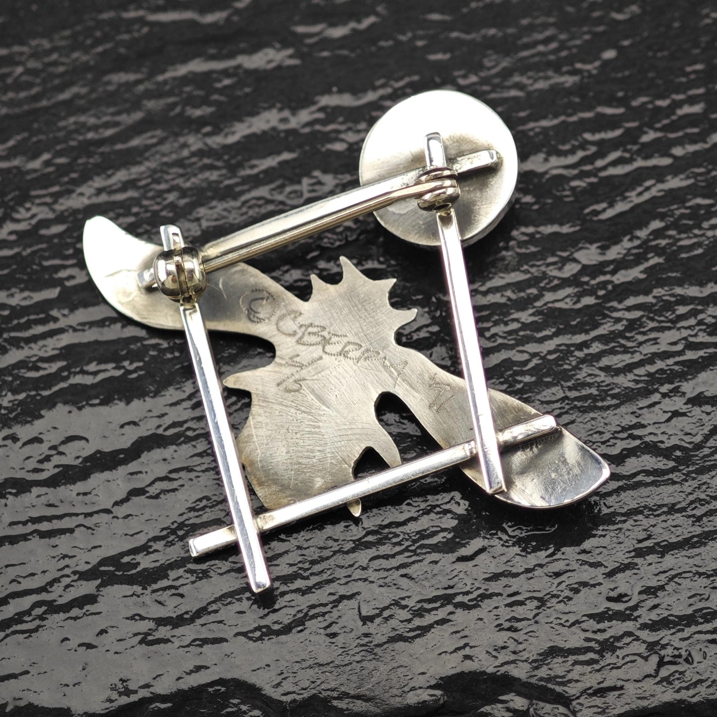 Vintage Studio, Artist Sterling Silver Brooch Insect White Quartz