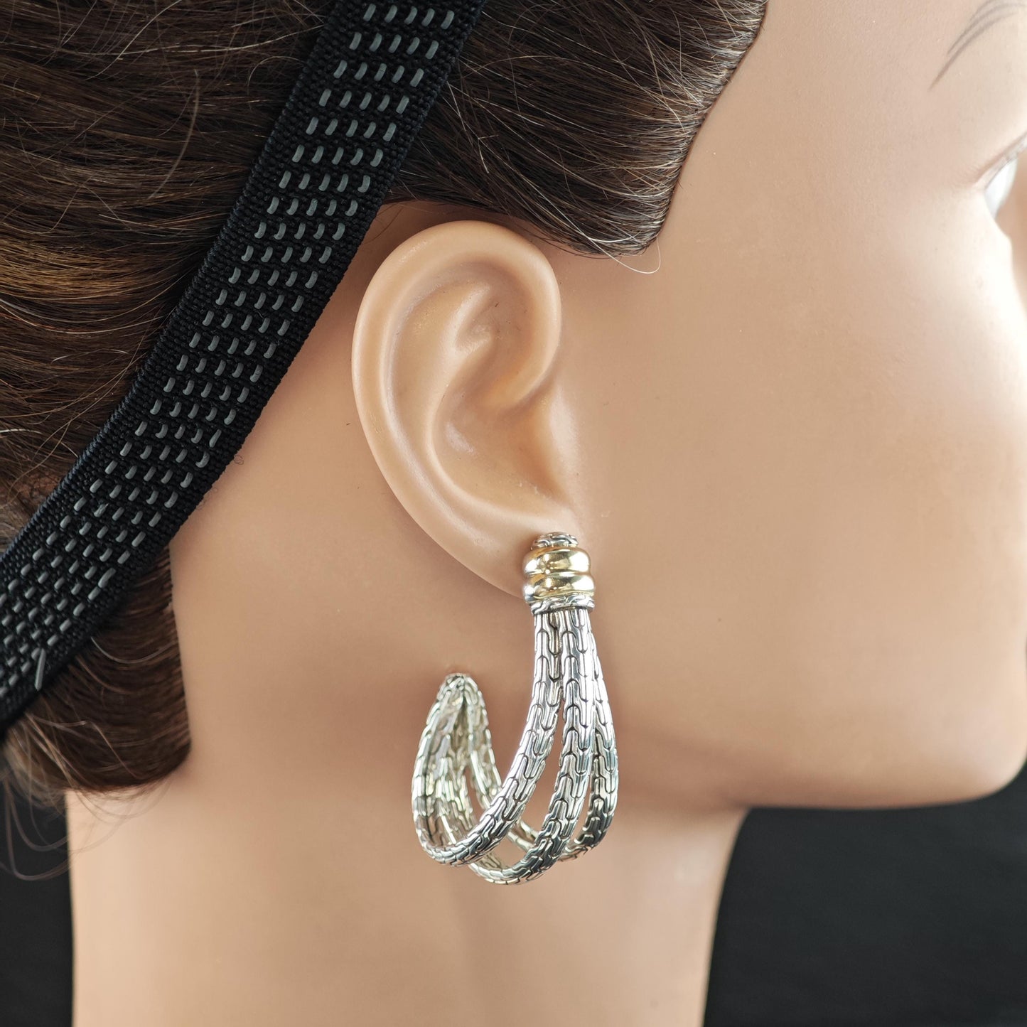 Lg John Hardy 18K Gold Accent Sterling Silver Half Hoop Earrings