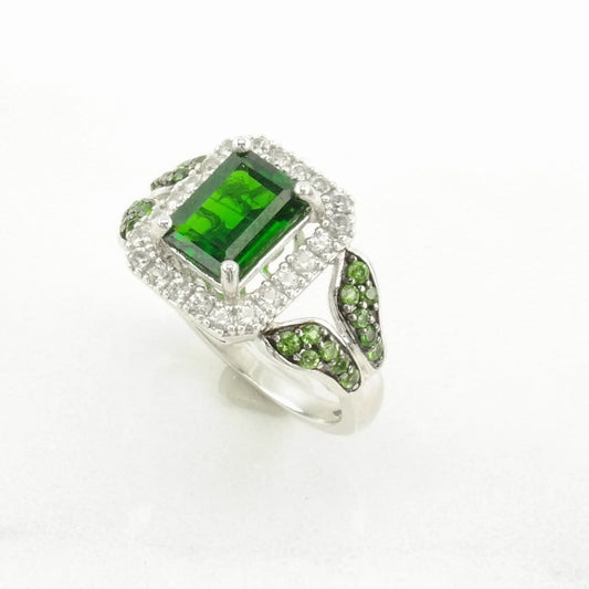 Sterling Silver Ring Chrome Diopside Leaf Green Size 5