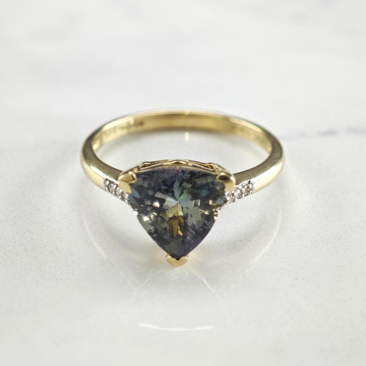 Triangular Tanzanite & Diamond 14K Gold Ring Sz 7 R6785