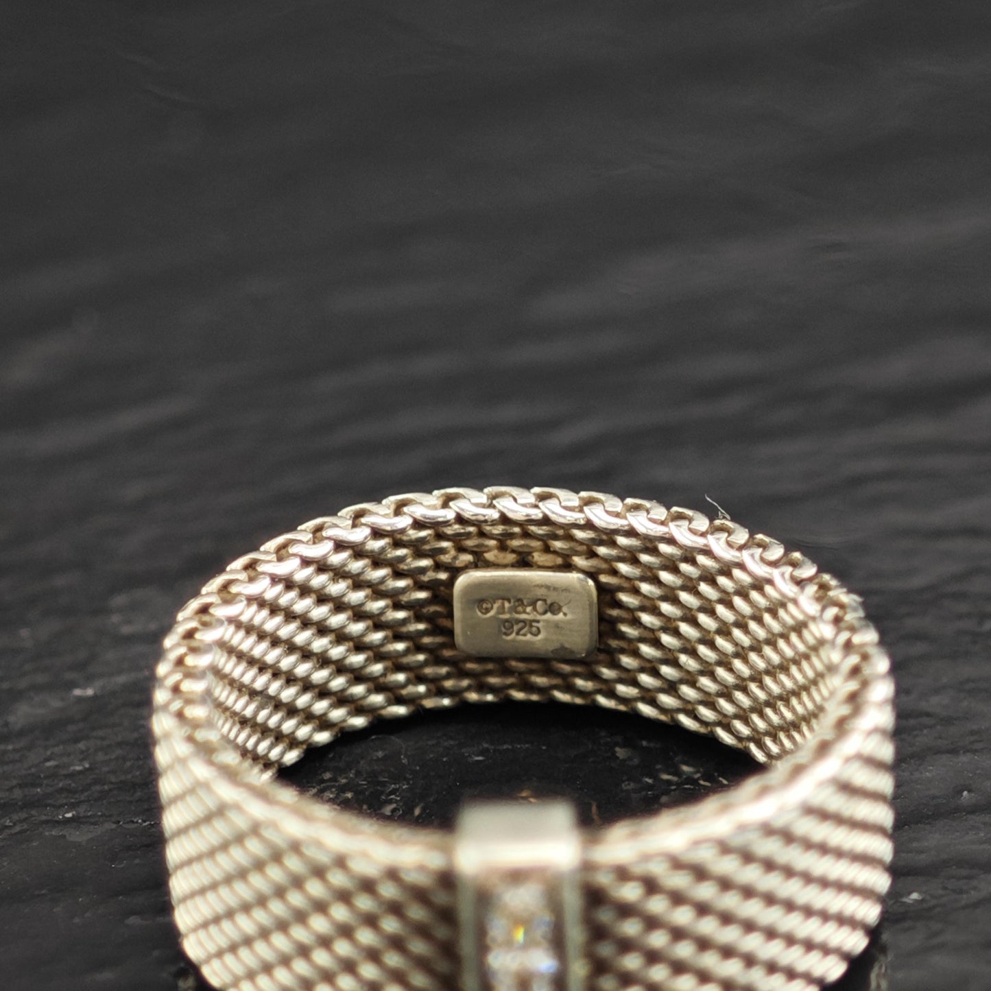 Vintage Tiffany & Co. Diamond Somerset Mesh Sterling Silver Ring Sz 5 1/4 R6579