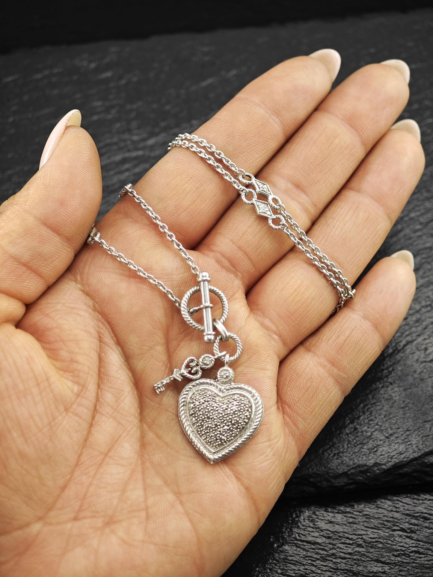 Diamond Heart & Key Necklace Sterling Silver N2490