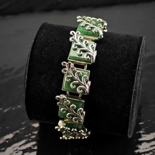 Antonio Pineda Green Gemstone Panel Link Bracelet Sterling Silver Sz 6 3/4" BR3171