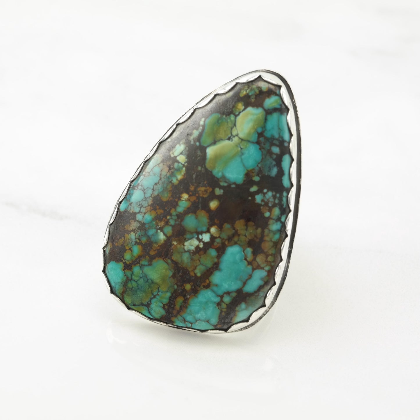 Southwest Large Spiderweb Turquoise Silver Ring Sterling Size 7 3/4