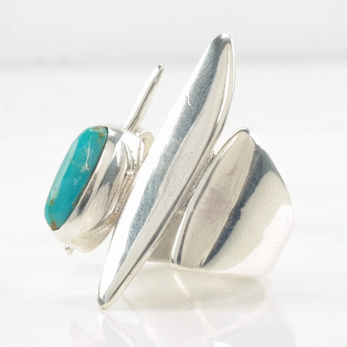 Vintage Christin Wolf Silver Ring Turquoise Abstract Sterling Size 7 3/4, 8