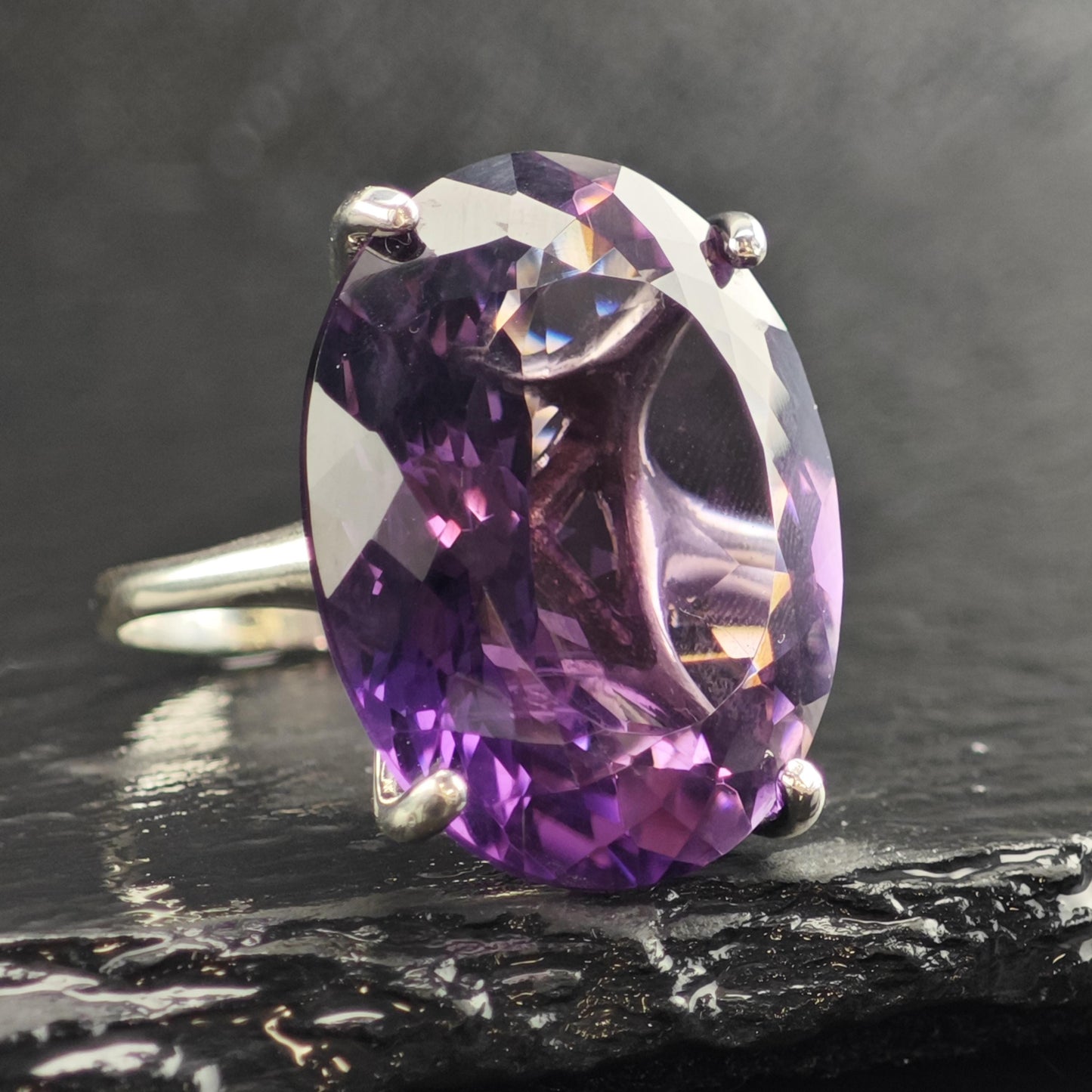 Vintage 50ct Amethyst Sterling Silver Ring Sz 9 R6577