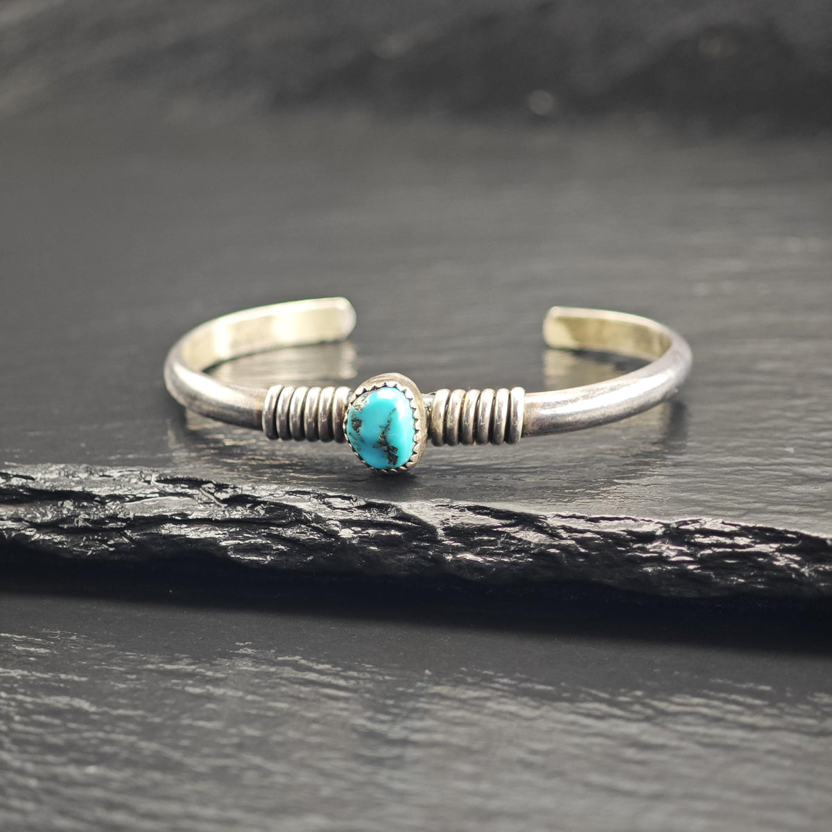 Vintage Navajo, Turquoise Wire Wrap Sterling Silver Cuff Child Sz 5 1/4" BR3121