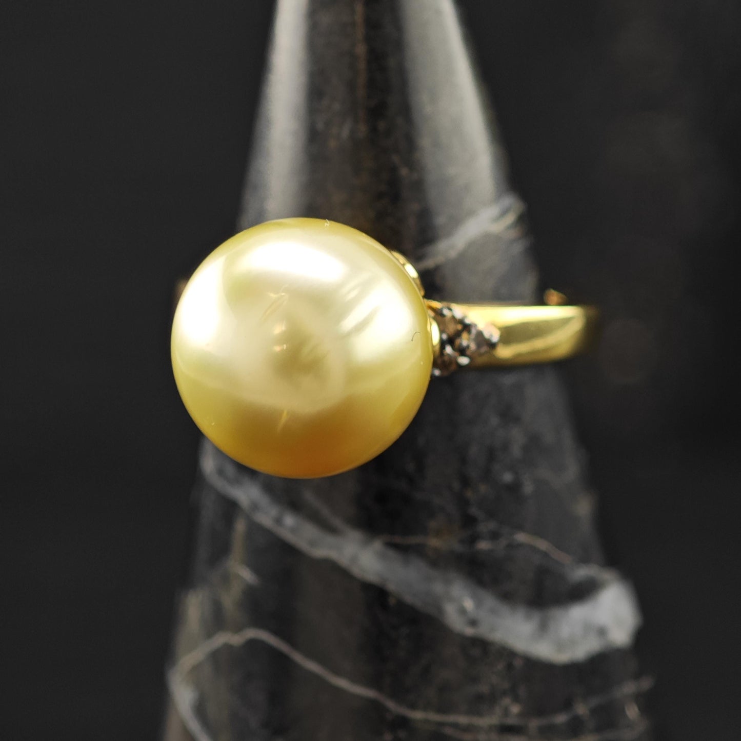 12mm Pearl Diamond 14K Gold Plated Ring Sterling Silver Sz 6