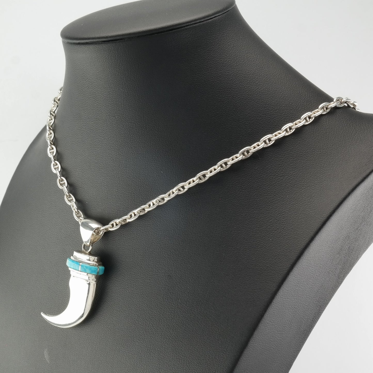 Southwest Sterling Silver Blue Turquoise Inlay Silver Faux Claw Necklace