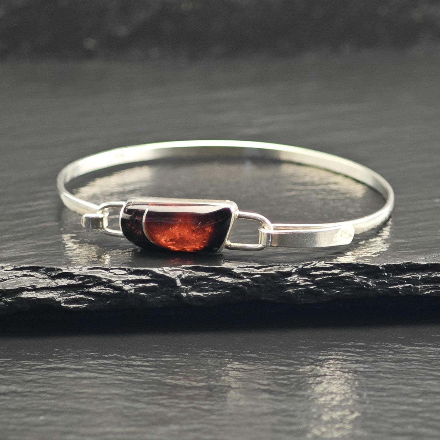 Resin Inlay Poland Dainty Sterling Silver Bangle Sz 6 3/4" BR3126