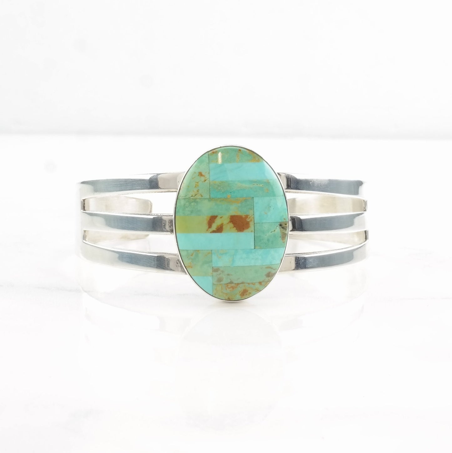 DTR Sterling Silver Cuff Bracelet Blue Turquoise Inlay