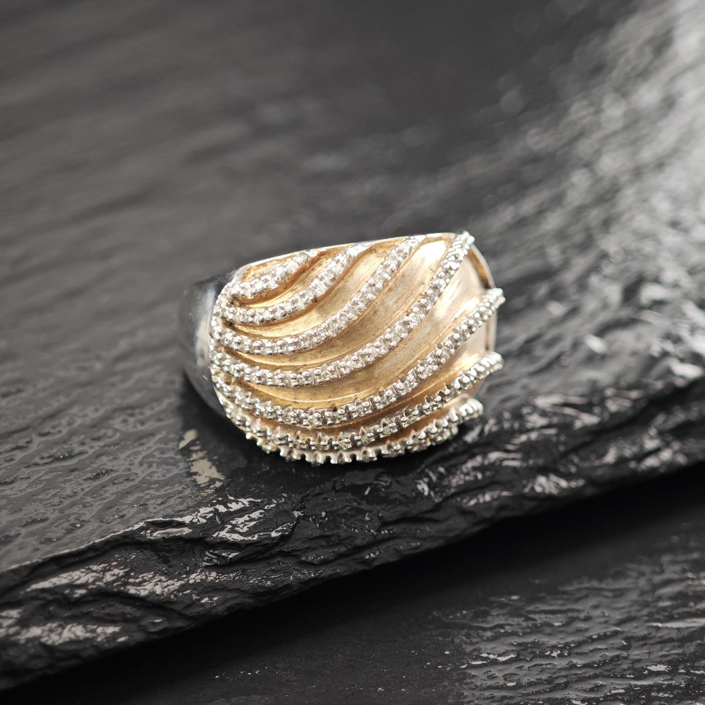 Two Tone Diamond Ring 1/2ctw JWBR Sterling Silver Dome, Rose Gold Plate