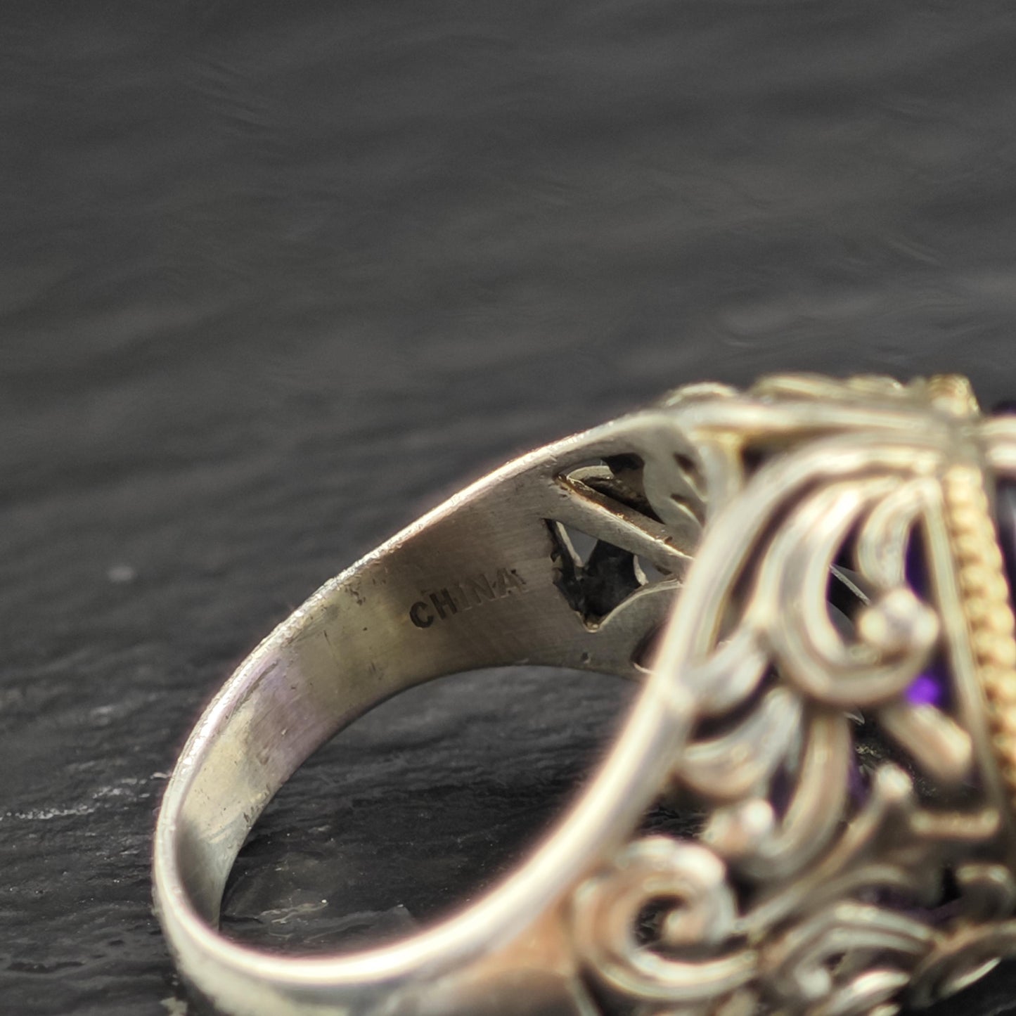 Amethyst 14k Gold Bezel Sterling Silver Ring Sz 6 R6571