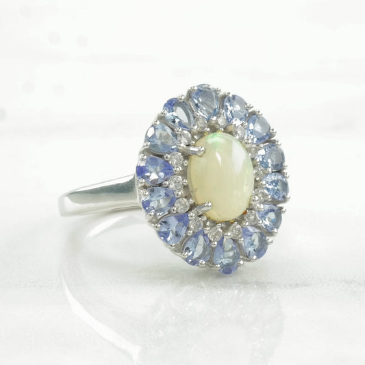 Sterling Silver Ring Opal, Spinel, Tanzanite Size 8