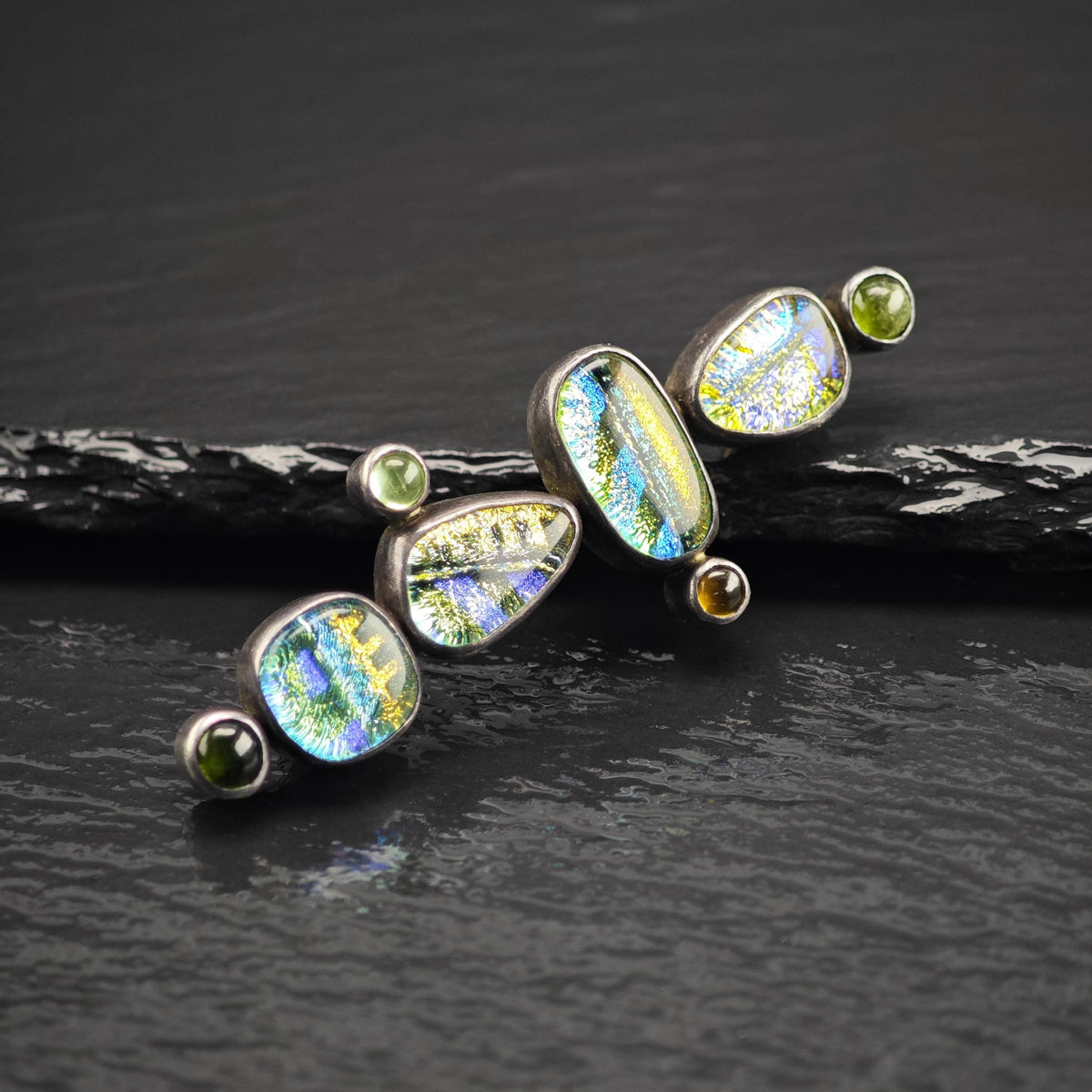 Artisan Dichroic Glass Multicolor Sterling Silver Brooch B2258
