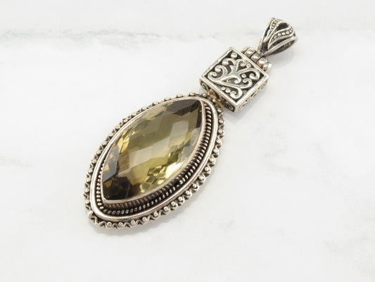 Vintage Sterling Silver Citrine Filigree Pendant