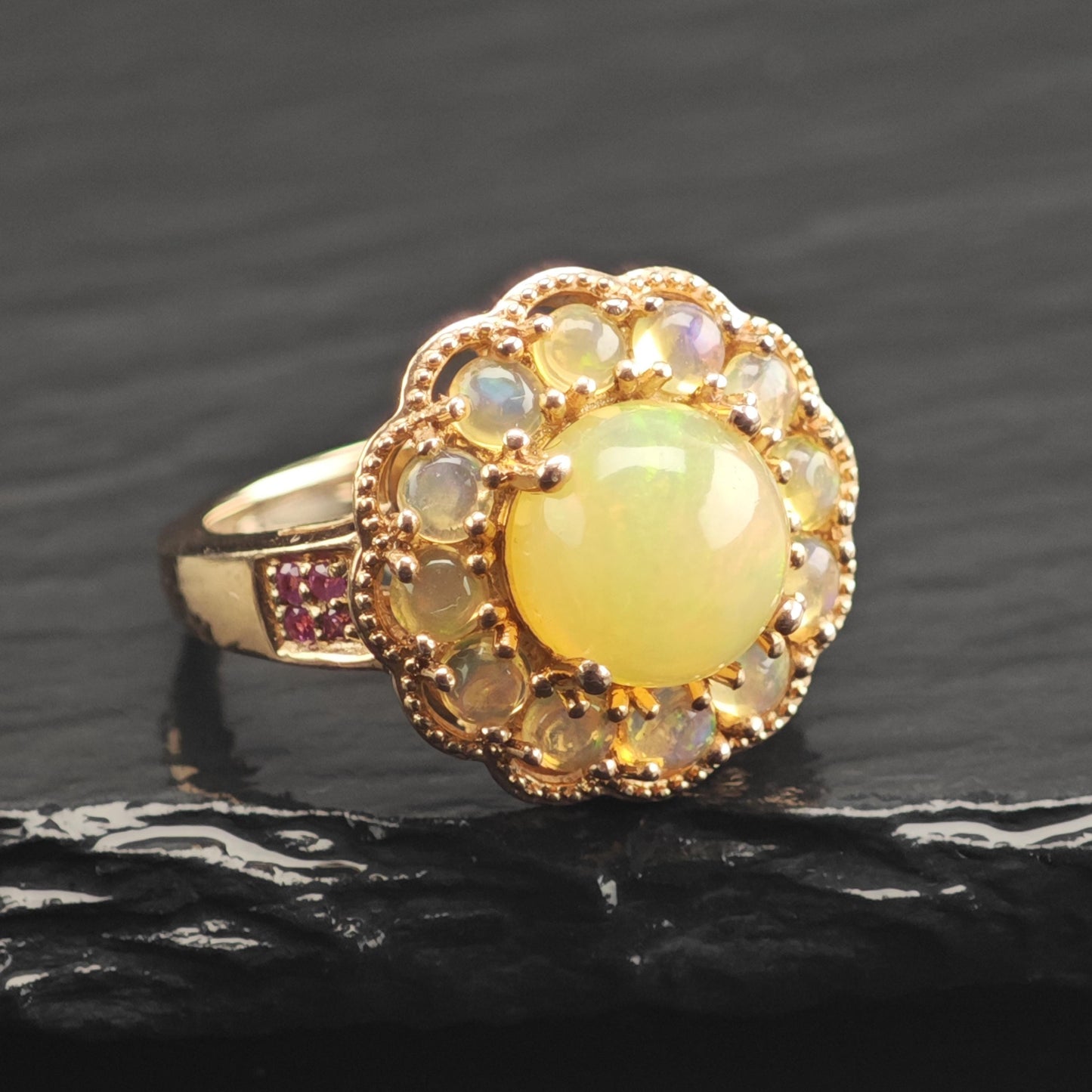 Opal & Ruby Rose Gold Sterling Silver Ring Sz 7 1/4 R6680