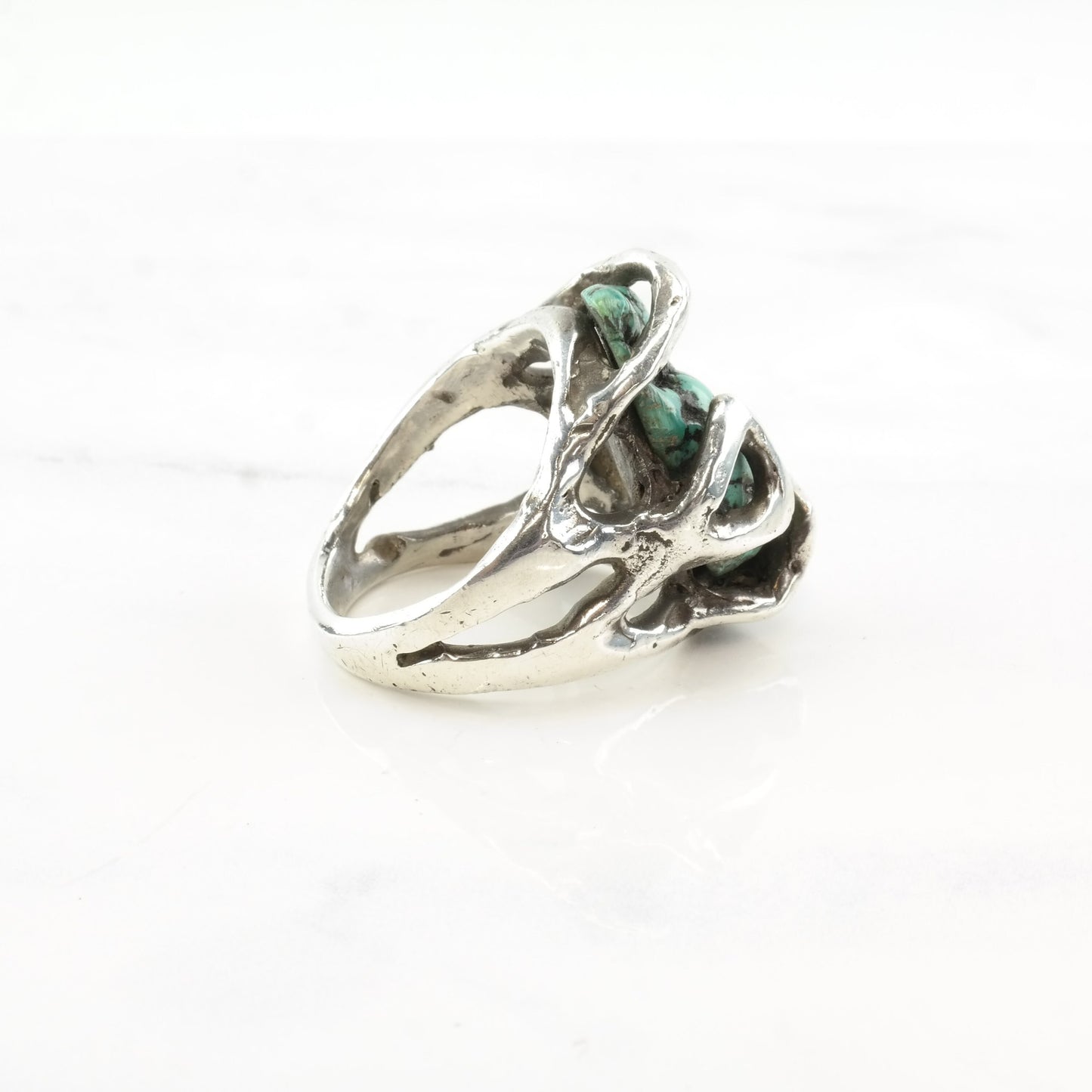 Brutalist Silver Ring Turquoise Brutalist Spiderweb Sterling Size 10 1/2