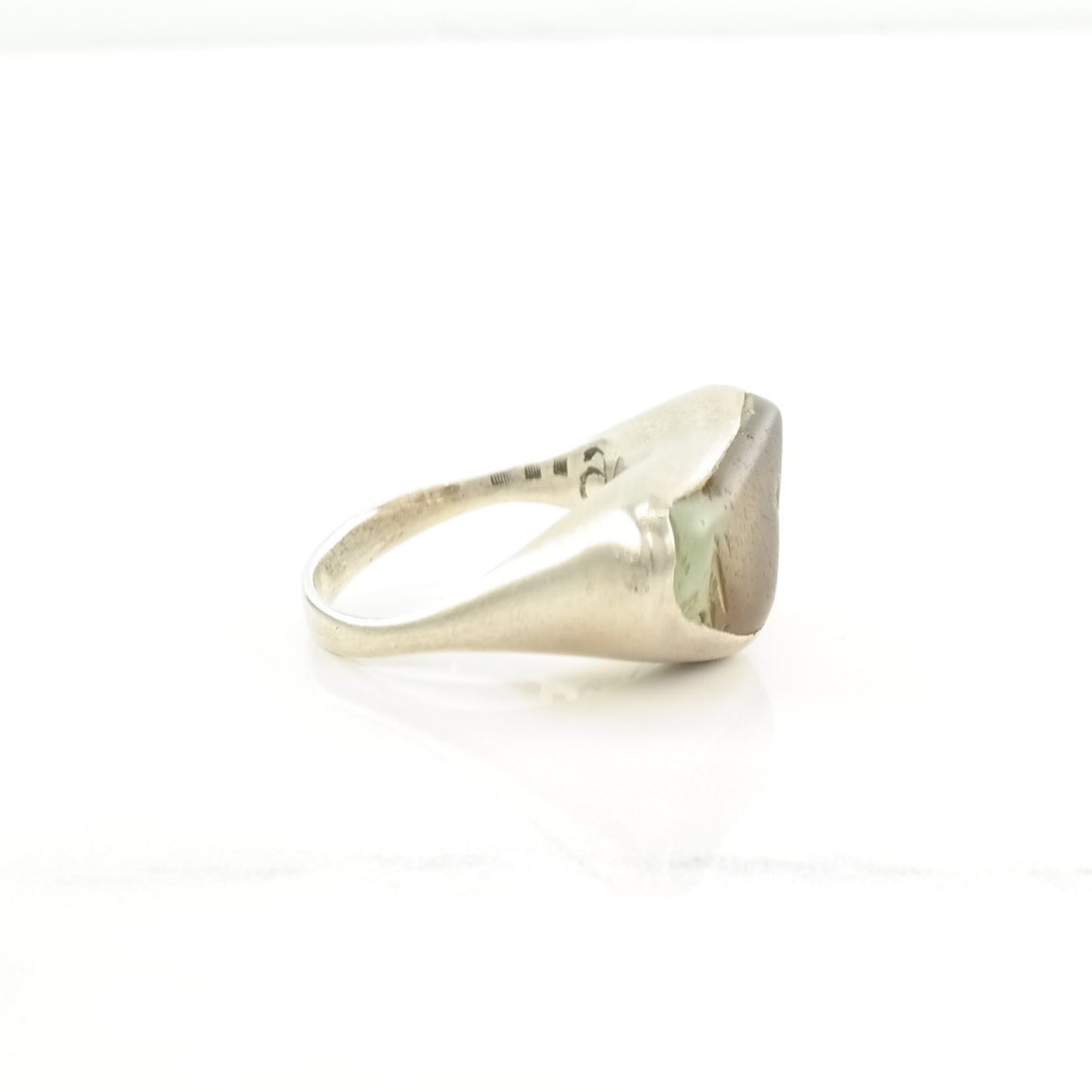 Designer Silver Ring Sea Glass Oxidised Sterling Size 7 1/4